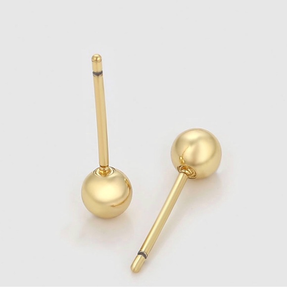 Stud Bead Ball 4mm Earrings 14k Gold Plated Luxury Jewelry - Picture 5 of 12